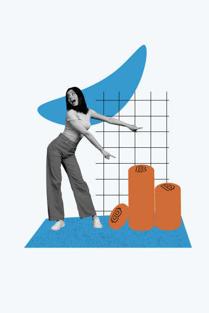istock Creative vertical picture collage young cheerful happy girl checkered background token stack golden money finance drawing background 2198191198