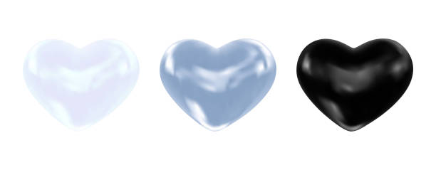 istock Set of realistic volume shiny hearts white, silver, black color. 3d glossy glass hearts for romantic greeting card, invitation, design, banner, flyer, poster, decoration. Vector illustration 2198193152