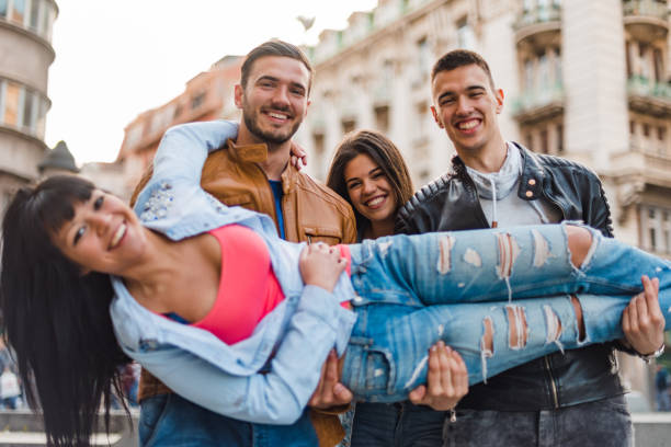 happiness friends having fun in the city