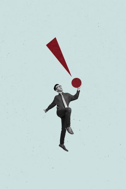 istock Vertical creative picture collage jumping young ambitious energetic man hold exclamation mark worker office clerk happy excited guy 2198194081