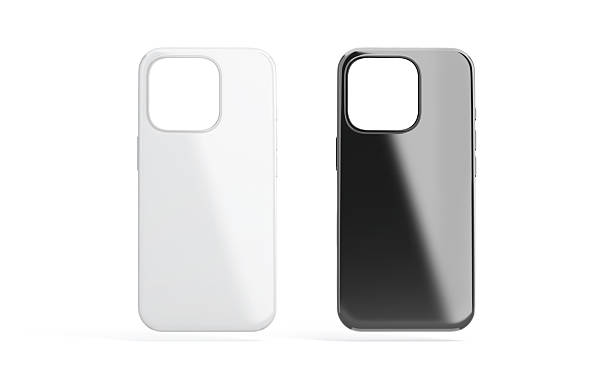 istock Blank black and white glossy phone case mockup, front view 2198195001