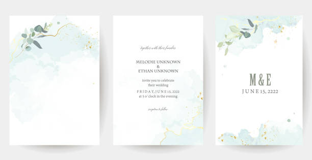 Herbal eucalyptus and gold vector frames. Hand painted branches, leaves on white backgrounds. Greenery wedding vector art illustration