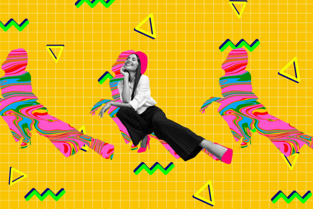 istock Composite trend image 3D photo collage of black white silhouette young attractive lady work model posing look flirty geometry elements 2198198445