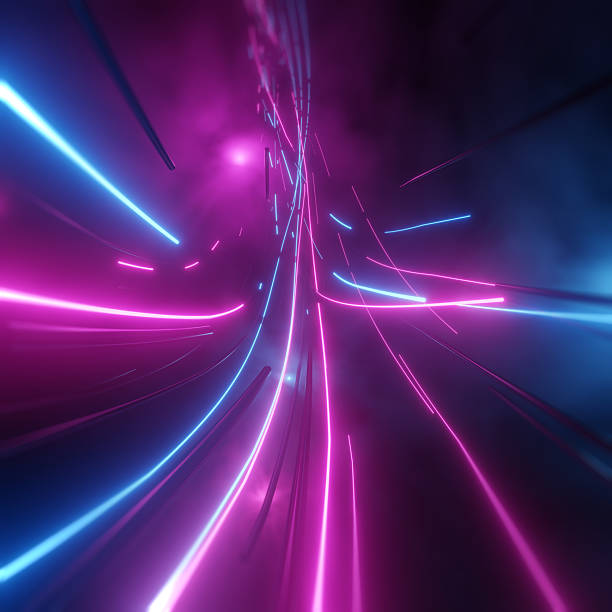 istock Abstract neon lights into digital technology tunnel. Futuristic technology abstract background with lines for network, big data, data center, server, internet, speed. 3D render 2198201835