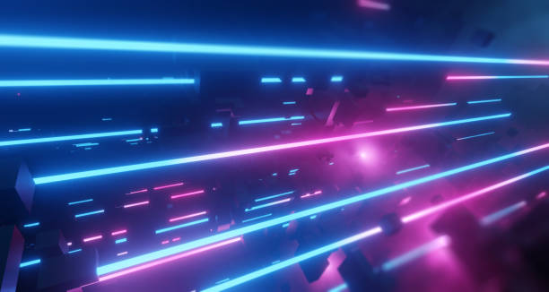 istock Neon High Tech Digital City and Data abstract. Glowing data and circuitry design or information super highway. 3D render 2198202056