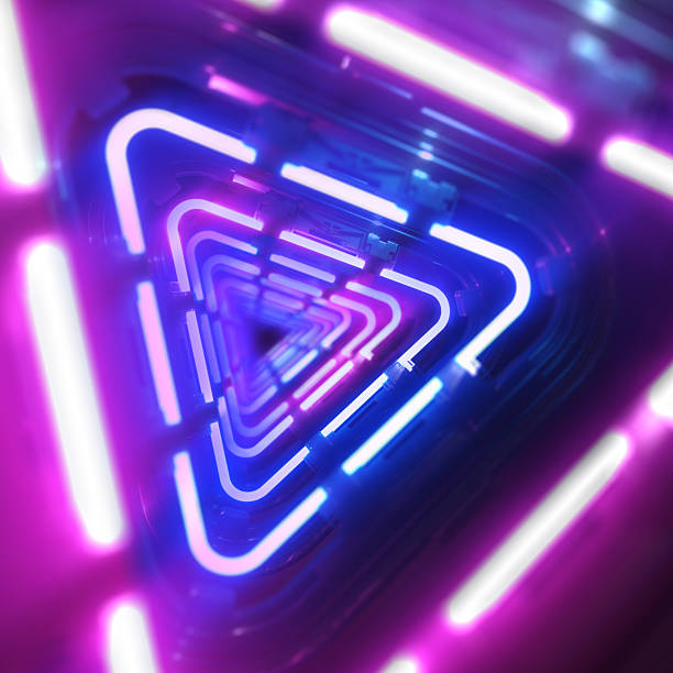istock Futuristic Glowing Neon Triangle Tunnel Background. Bright colorful Abstract tech graphic. Glowing Neon Corridor, abstract background with lights. 3D render 2198202098