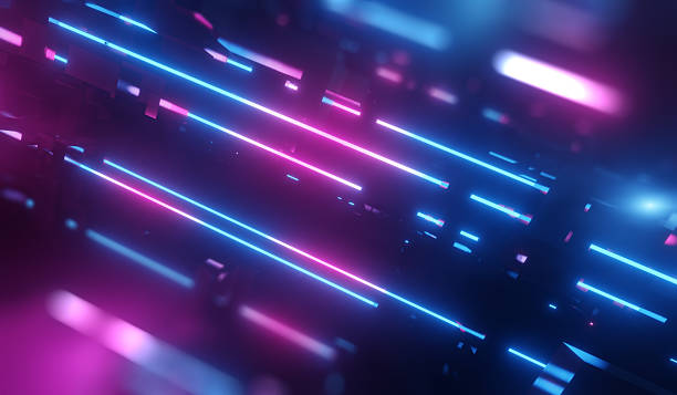 istock Neon lines shoot across a dark background, forming a dynamic cyber retro gaming scene. Glowing blue and pink lines with a sense of speed. 2198202183