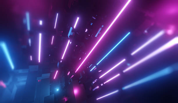 istock Angled neon lines create a vibrant cyber retro gaming background. Glowing pink and blue lines intersecting in a dark digital space. 2198202185