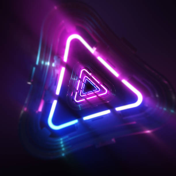 istock Neon triangle tunnel with a dynamic perspective and intense glow. Retro gaming background with vibrant colors and geometric shapes. 2198202508