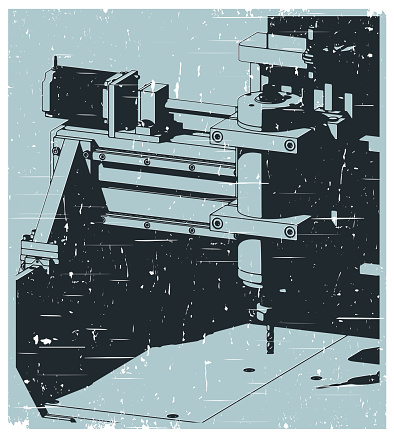 Cnc Router Poster Cnc Router Scloseup Retro Poster Stock Illustration - Download Image ...