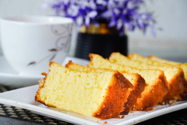 istock Home made cake in white tray. Soft and delicious cake with tea 2198217703