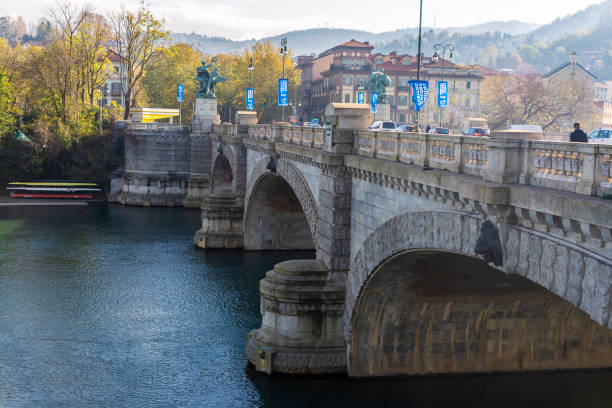 Turin, Italy - November 25, 2024: Umberto I bridge over the Po river in Turin or Torino, Piedmont, Italy