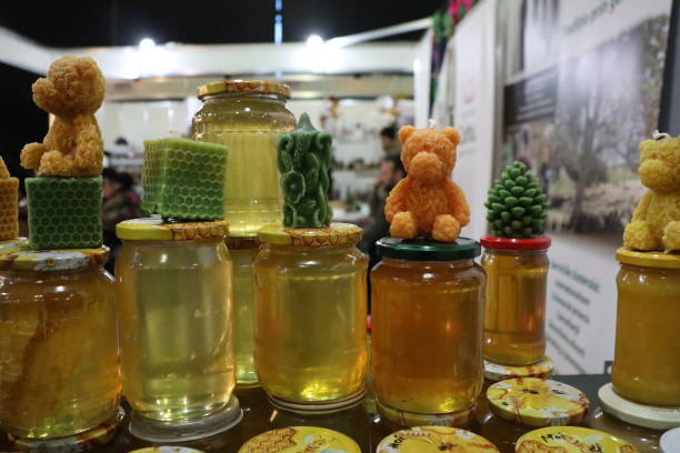 Beautifully Colorful Honey Jars, All Decorated with Adorable Little Cute Bears for You