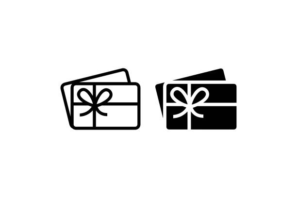 gift card icons in outline and solid styles vector - hediye kartı stock illustrations