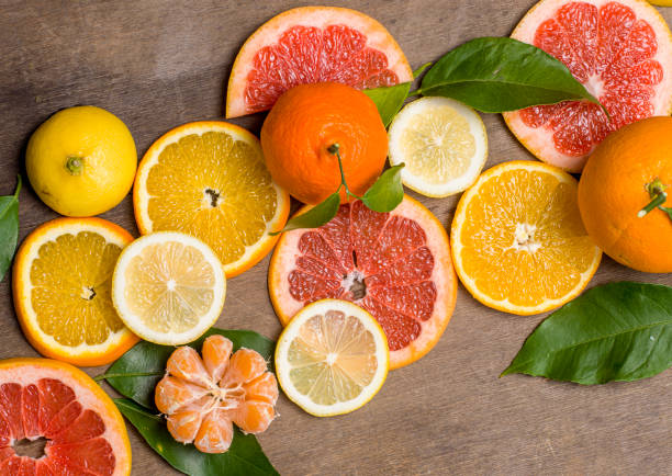 Fresh citrus fruits, High angle view