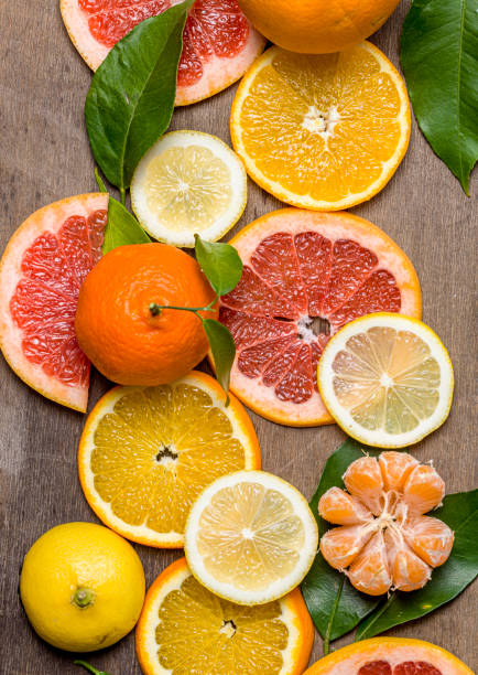 Fresh citrus fruits, High angle view