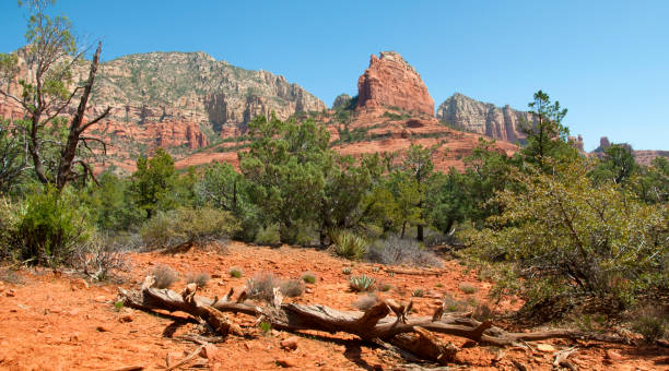 Sedona, Arizona is renowned for its stunning red rock formations and scenic landscapes. The rocks have been shaped by wind and water over millions of years and the deep red color is due to iron oxide. The panoramic views are breathtaking. Southwest USA.