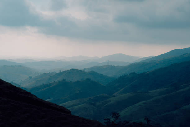 Layered hills and mountains on a rainy day, Ipiabas, RJ, Brazil