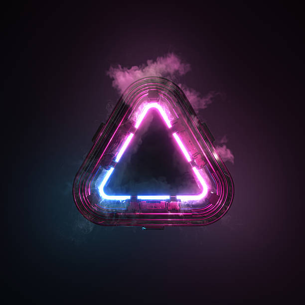 istock Glowing neon triangle with smoky details in a 3D abstract composition. Vibrant pink and blue triangular element with an ethereal feel. 2198242557