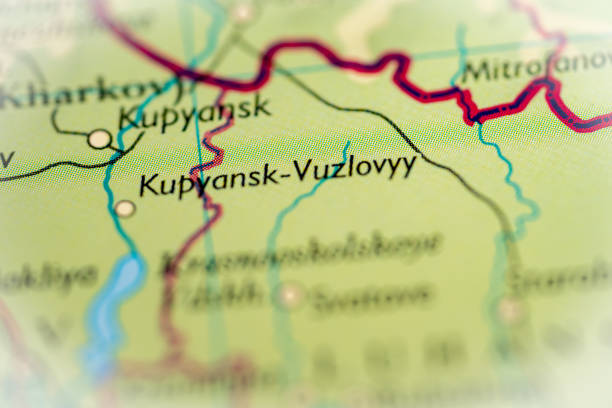 istock Kupiansk-Vuzlovyi, Ukraine highlighted on a world map. 2198267388