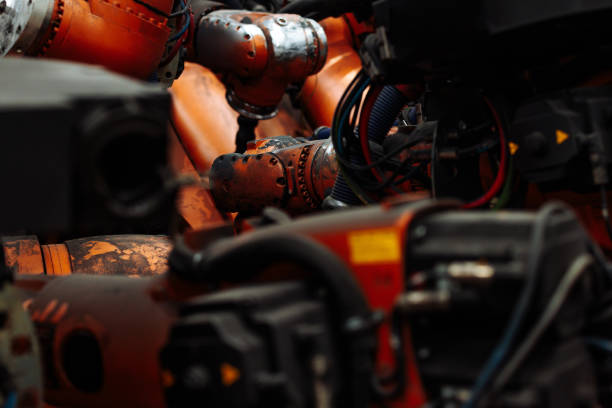 istock Industrial Machinery with Rusted Components in Factory 2198272720