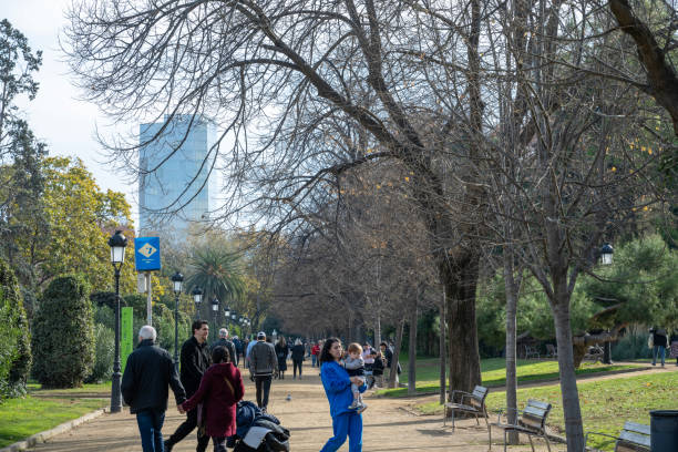 Barcelona, Spain - December 31, 2023. People walking in Ciutadella Park, Barcelona, Spain