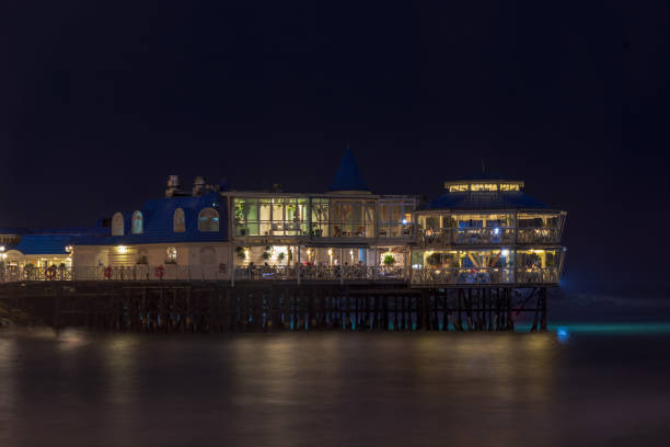 Miraflores District, Lima, Peru - February 3, 2025: Rosa Nautica at night