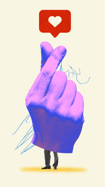 istock Surreal hand with crossed fingers with like notification, symbolizing anticipation, influence of social media engagement. 2198275632