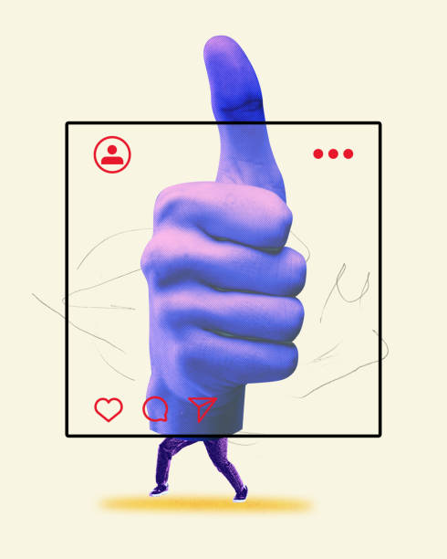 istock Giant thumbs-up hand inside framed social media post, representing approval, engagement, and community support in digital world. 2198275635