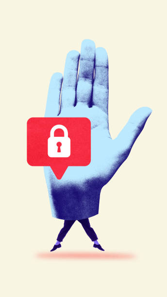 istock Raised hand with lock icon, symbolizing online privacy, security, and controlled social interactions. 2198275640