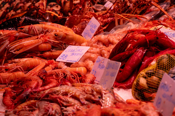 Seafood for sale at Market in Barcelona, Barcelona, Spain