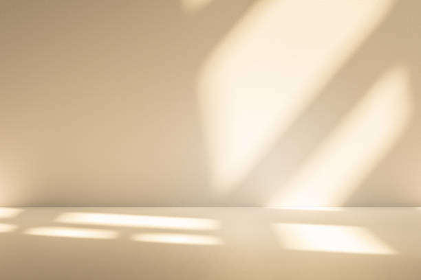 istock Studio style background wall decoration presentation uses white and beige tones. with shadows cast from a nearby window, concept creating a decorative 2198283231