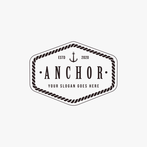 Vintage nautical anchor badge emblem logo on white background