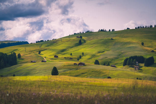 istock Sunrise at Alpe di Siusi viewpoint after rain with dramatic cumulonimbus (Italy, dolomites) 2198292536