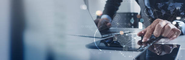istock Digital marketing technology, E-commerce concept. Global business. Internet and network Advertising. Businessman using digital tablet with social network connection. Financial and banking, business intelligence 2198294271