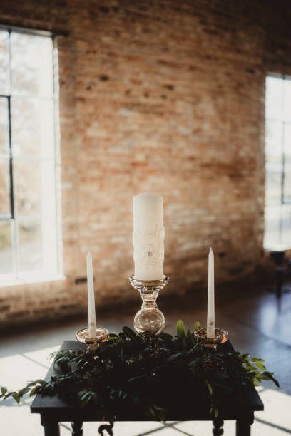 istock Wedding ceremony with unity candle and candlesticks 2198302678