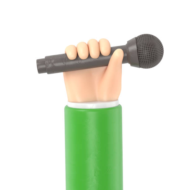 Cartoon Gesture Icon Mockup.Cartoon hand holding microphone.3D rendering on white background.