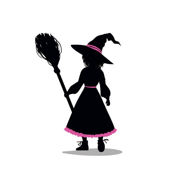 istock Silhouette of a witch with a broom isolated on white background. 2198312193