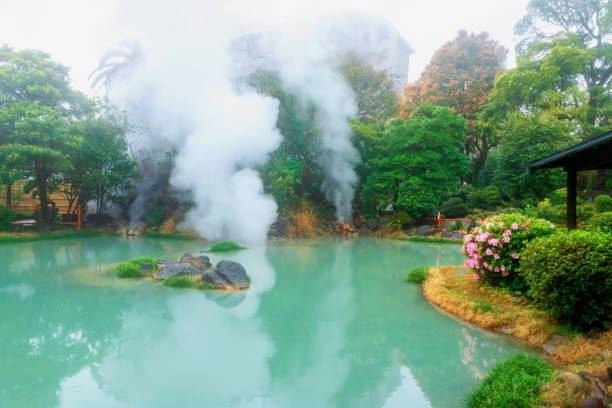 istock Shiraike jigoku pond hell with white steam and reflection, Beppu 2198313413