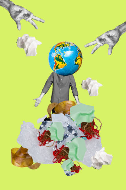 istock Sketch image composite trend artwork collage of black white uncertain man headless globe earth instead trash paper eco problem around 2198316592