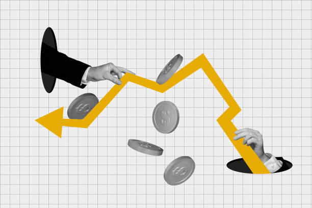 Creative collage picture human hands hold dynamic arrow chart coins bitcoin cryptocurrency money wealth successful investor