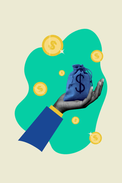 istock Collage image artwork of arm hold bag full golden coins financial development isolated on drawing background 2198317771