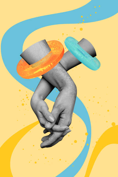 istock Vertical creative picture collage human hands body fragments hold each other unity trust connection colorful drawing background 2198318254