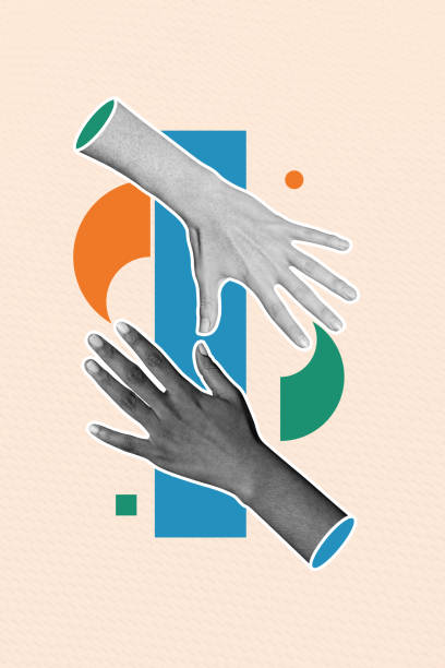 istock Vertical image collage of two hand different color black white tolerance rights racism black equality white isolated on painted background 2198318255