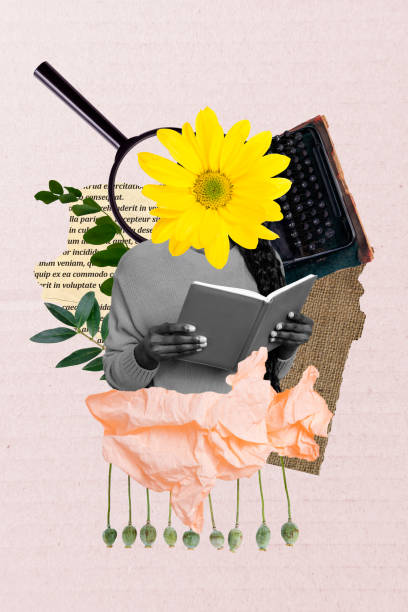 istock Vertical collage image of headless woman daisy sunflower reading book explore more information encyclopedia isolated on pink background 2198318555