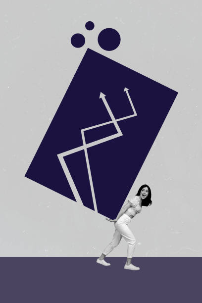 istock 3D collage composite artwork sketch image of young hardworking strong lady hold in hand carry on back huge graphics stats arrows going up 2198320144