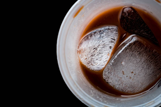 Close up of iced chocolate drink on black background