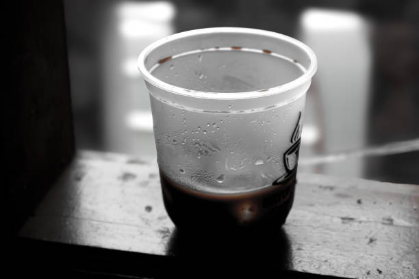Close up of cold chocolate drink in a plastic cup