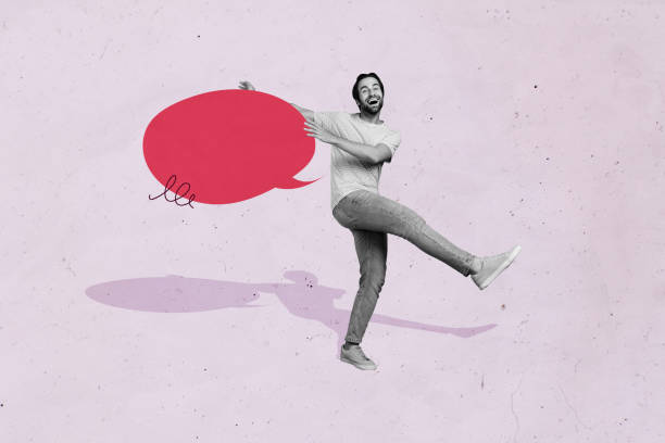 istock Composite photo collage of happy guy dance cloud bubble message communication dialogue talk conversation isolated on painted background 2198328357