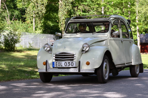 Stockholm, Sweden - June 17, 2024: Citroen 2 CV 4  from 1971 at a classic and vintage car event at Skanstull.